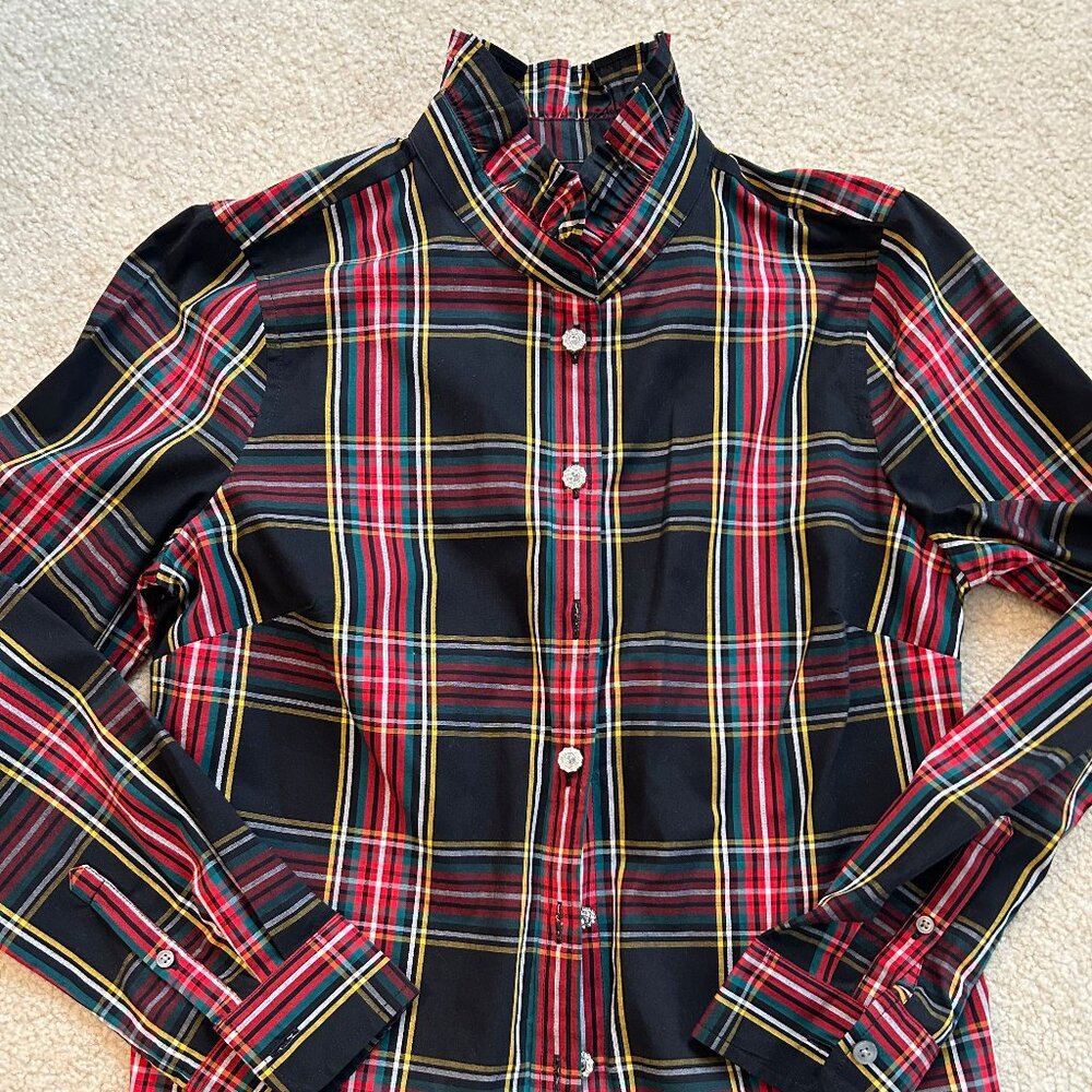 JCrew Stewart Plaid Ruffle Blouse